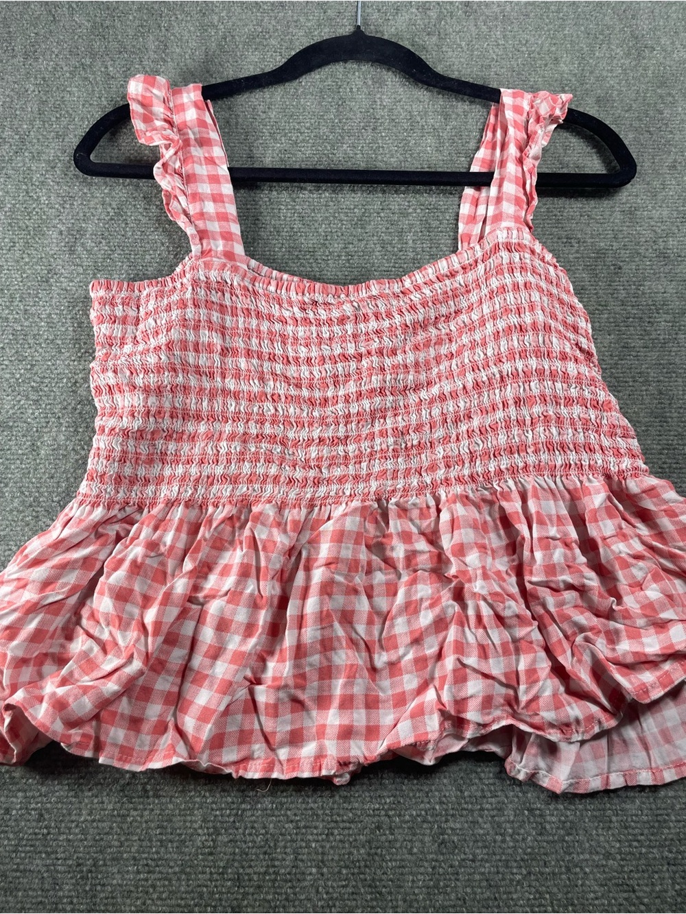 Pink Gingham Smocked Peplum Crop‎ Tank Top